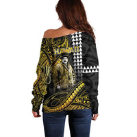 Hawaii Kuhio The Citizen Prince Off Shoulder Sweater Gold Polynesian Tribal Tattoo LT05 - Polynesian Pride