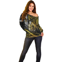 Hawaii Kuhio The Citizen Prince Off Shoulder Sweater Gold Polynesian Tribal Tattoo LT05 - Polynesian Pride