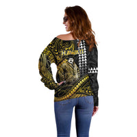 Hawaii Kuhio The Citizen Prince Off Shoulder Sweater Gold Polynesian Tribal Tattoo LT05 - Polynesian Pride