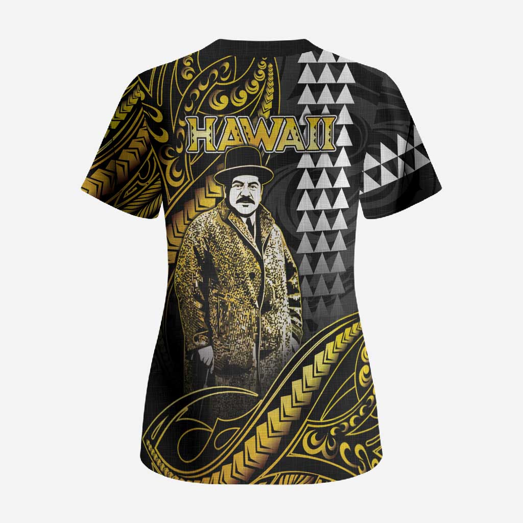 Hawaii Kuhio The Citizen Prince Scrub Top Gold Polynesian Tribal Tattoo LT05 - Polynesian Pride