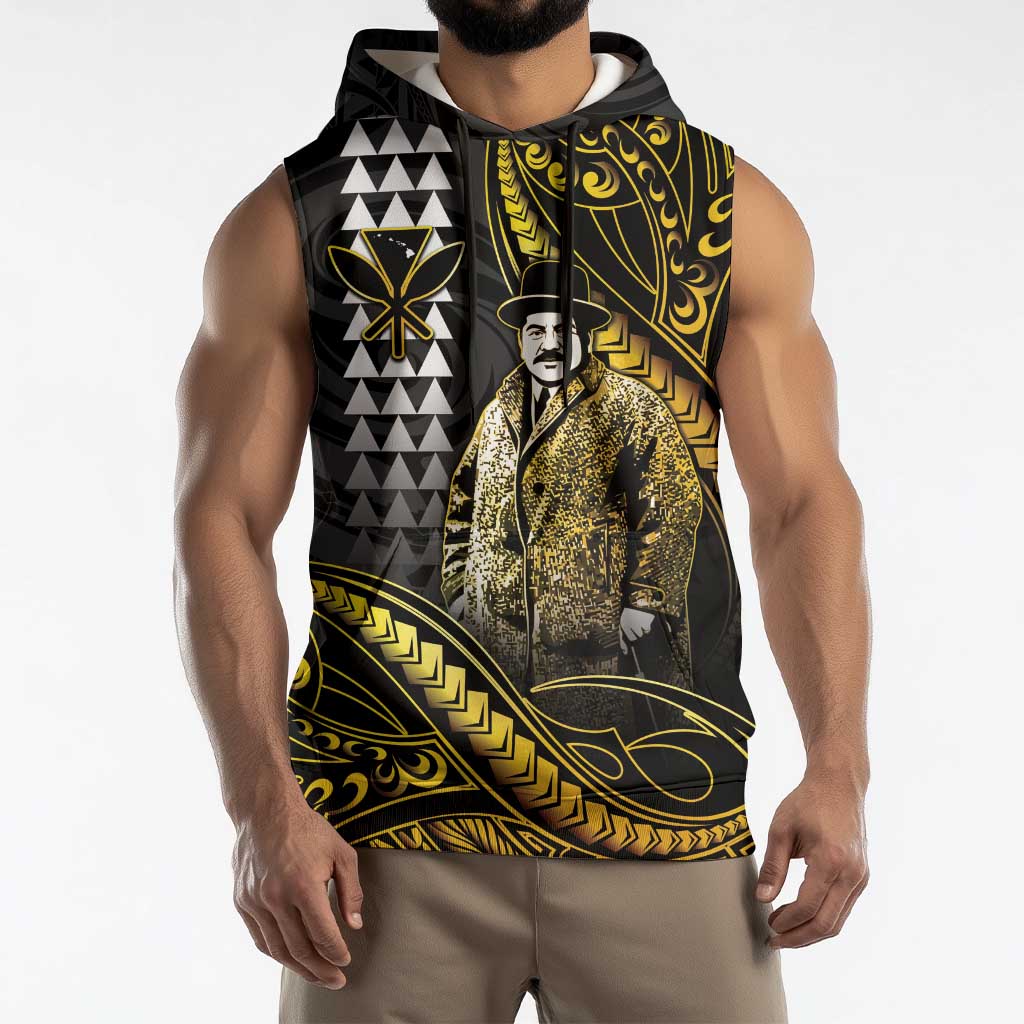 Hawaii Kuhio The Citizen Prince Sleeveless Hoodie Gold Polynesian Tribal Tattoo