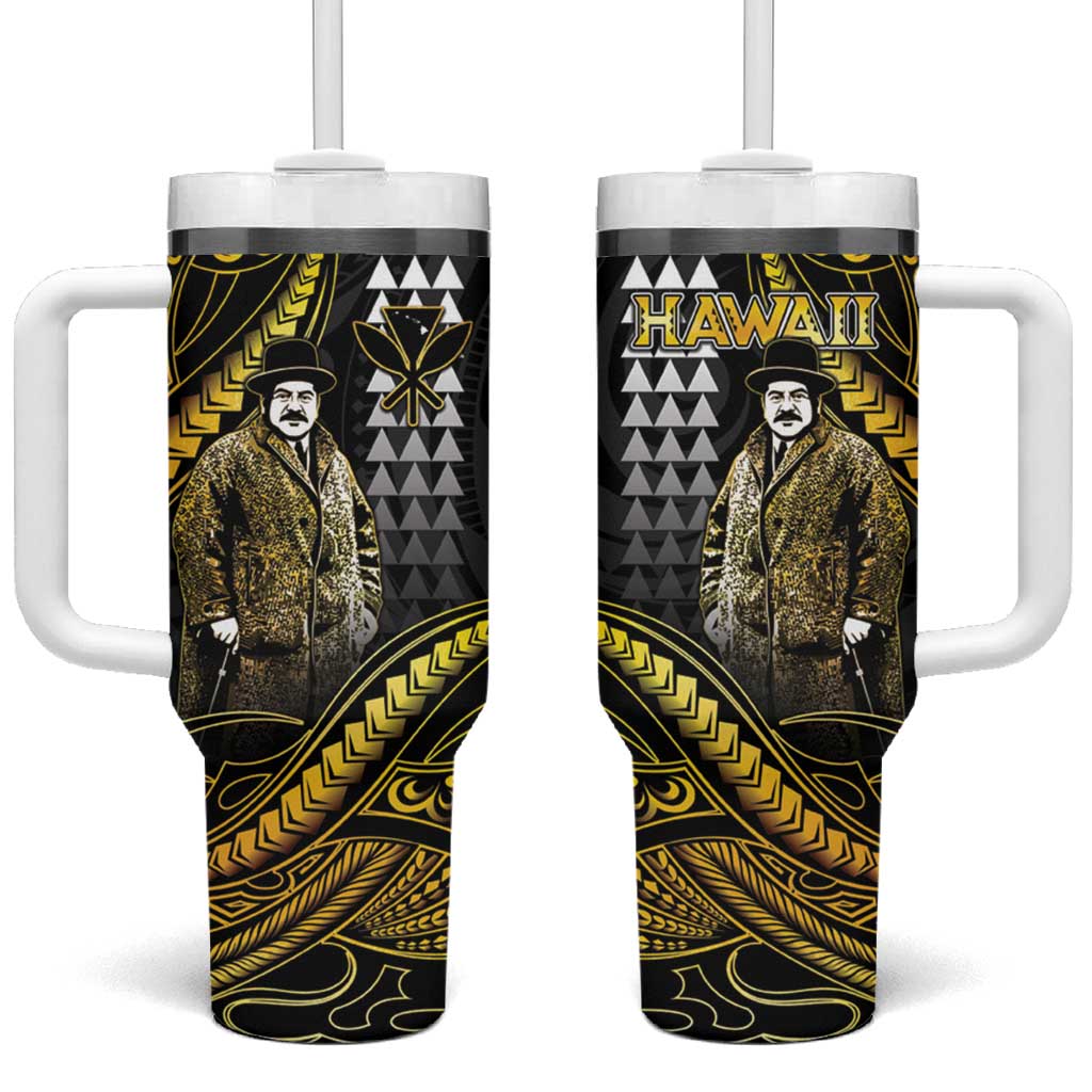Hawaii Kuhio The Citizen Prince Tumbler With Handle Gold Polynesian Tribal Tattoo LT05 One Size: 40 oz Gold - Polynesian Pride