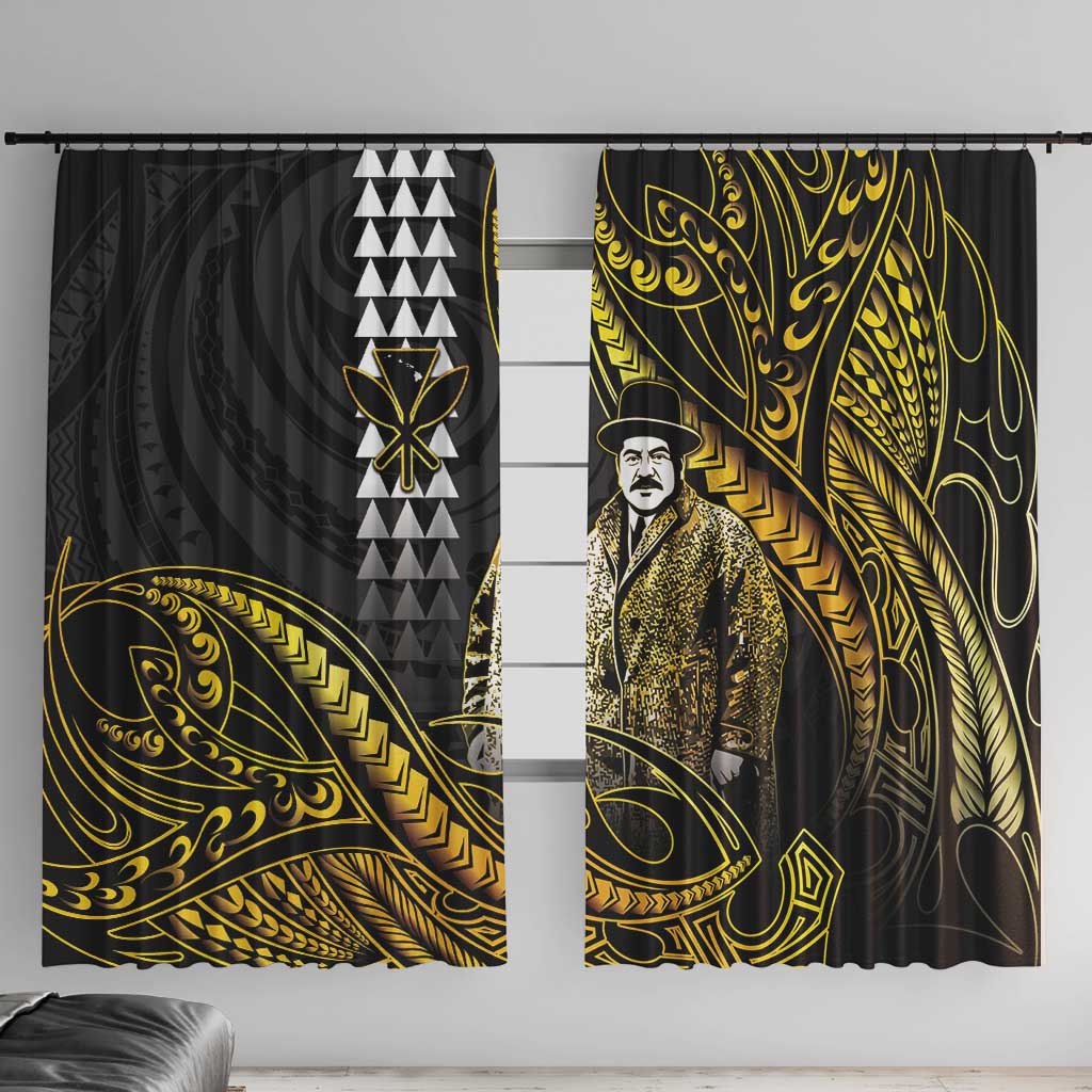 Hawaii Kuhio The Citizen Prince Window Curtain Gold Polynesian Tribal Tattoo LT05 With Hooks Gold - Polynesian Pride