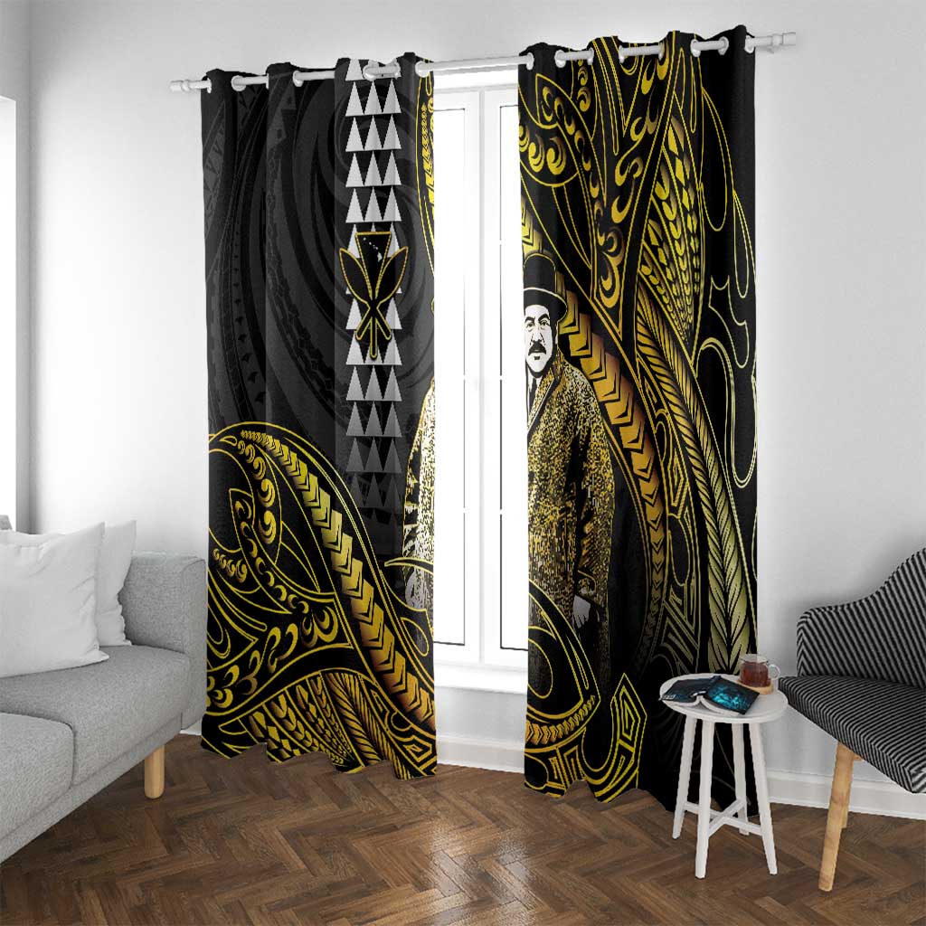 Hawaii Kuhio The Citizen Prince Window Curtain Gold Polynesian Tribal Tattoo LT05 With Grommets Gold - Polynesian Pride
