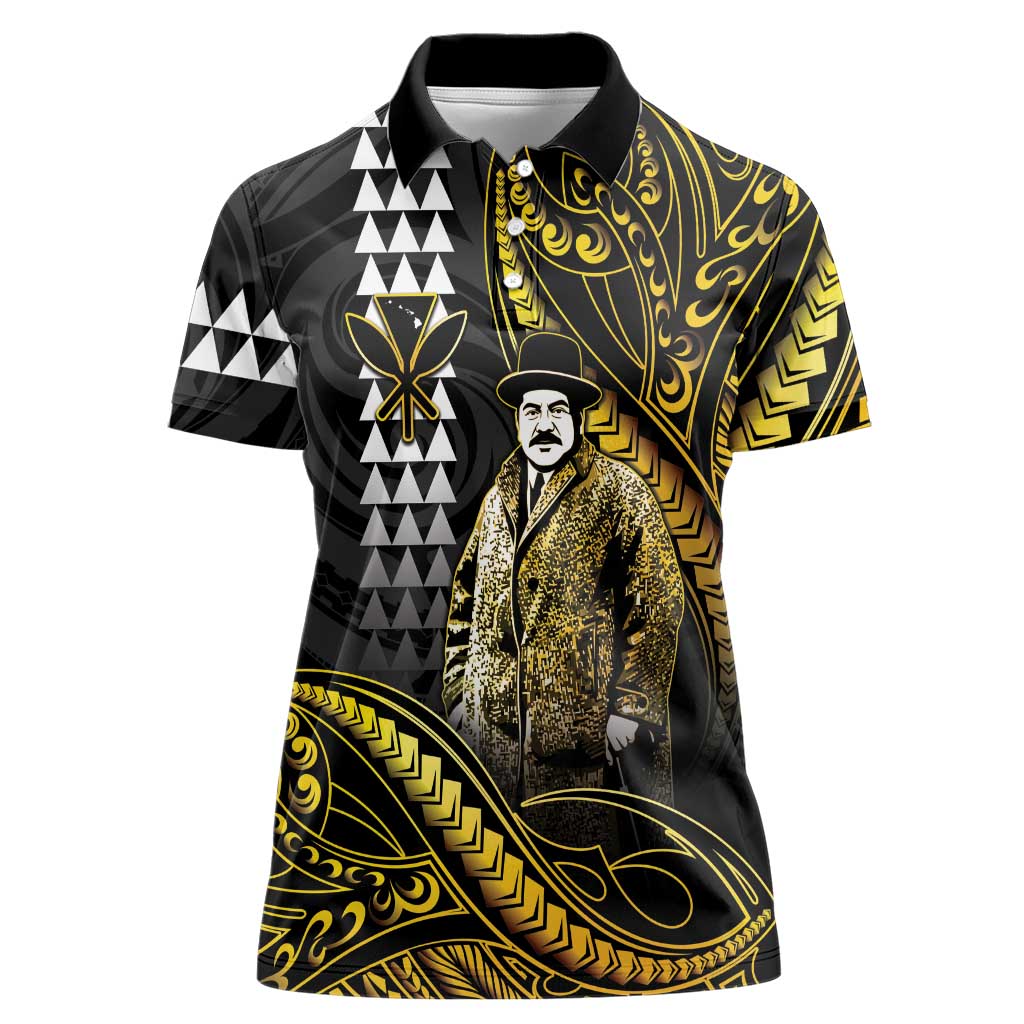 Hawaii Kuhio The Citizen Prince Women Polo Shirt Gold Polynesian Tribal Tattoo LT05 Female Gold - Polynesian Pride