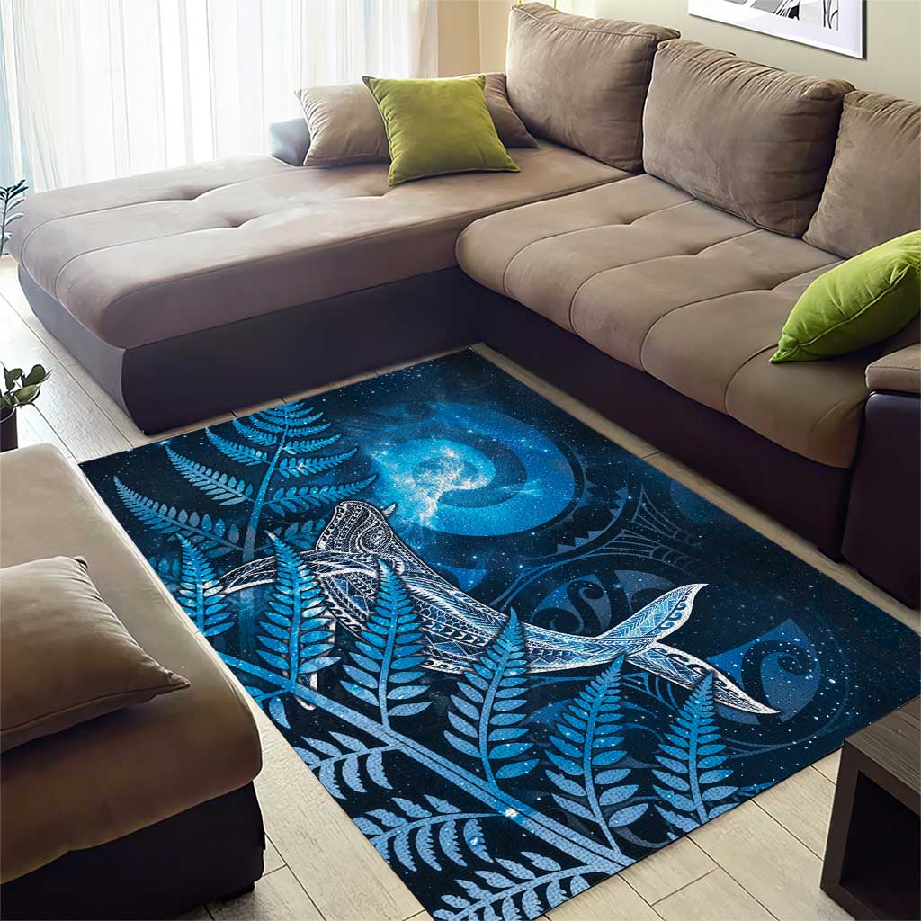 New Zealand Matariki Area Rug Maori Koru With Humpback Whale Blue