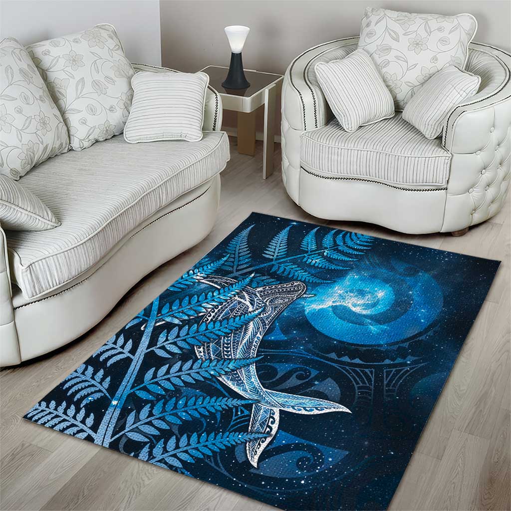 New Zealand Matariki Area Rug Maori Koru With Humpback Whale Blue