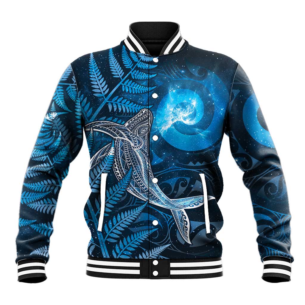 New Zealand Matariki Baseball Jacket Maori Koru With Humpback Whale Blue LT05 Unisex Blue - Polynesian Pride