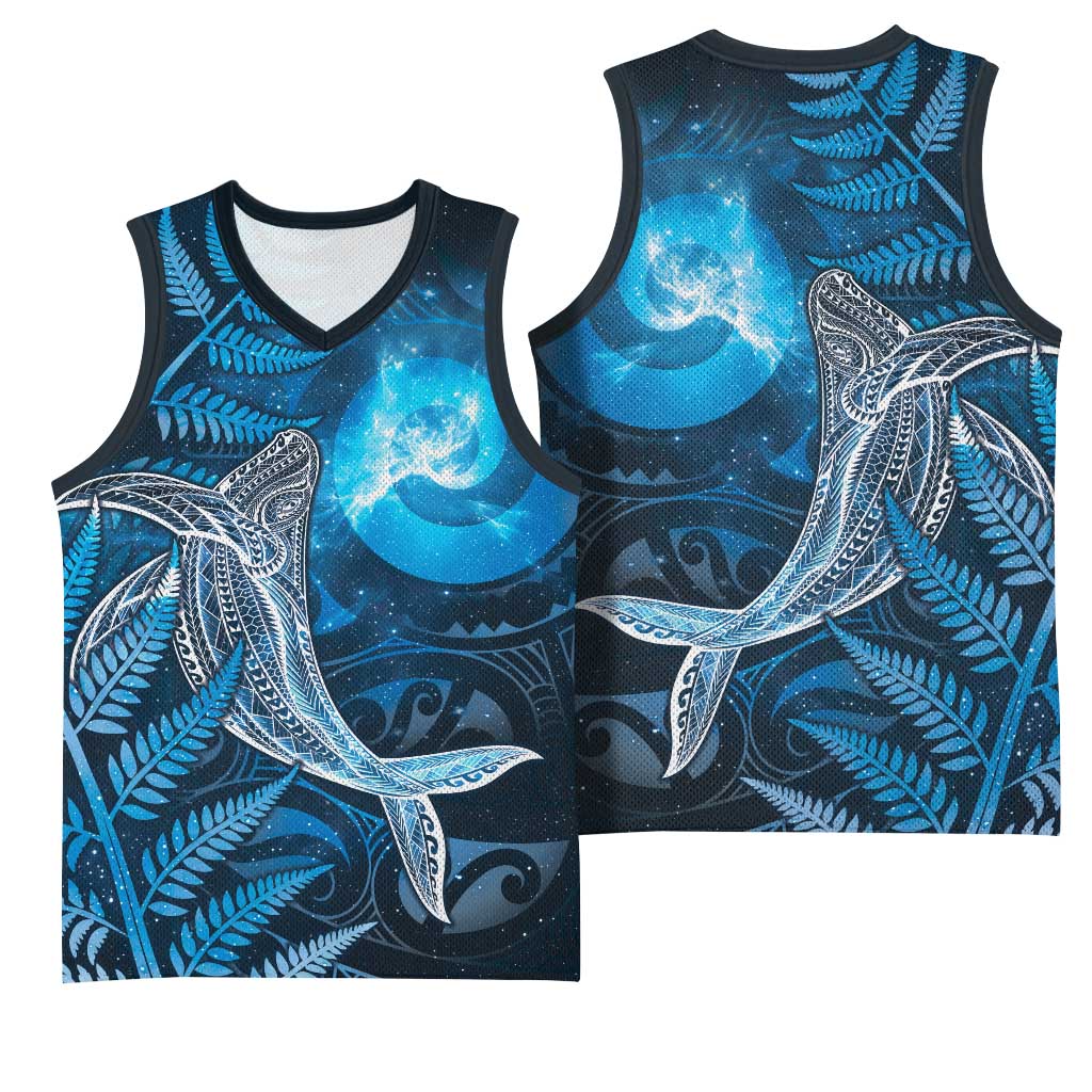 New Zealand Matariki Basketball Jersey Maori Koru With Humpback Whale Blue LT05 - Polynesian Pride