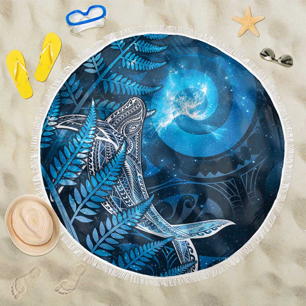 New Zealand Matariki Beach Blanket Maori Koru With Humpback Whale Blue LT05 One Size 150cm Blue - Polynesian Pride