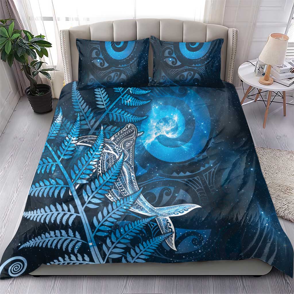 New Zealand Matariki Bedding Set Maori Koru With Humpback Whale Blue LT05 - Polynesian Pride