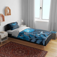 New Zealand Matariki Bedding Set Maori Koru With Humpback Whale Blue LT05 - Polynesian Pride