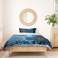 New Zealand Matariki Bedding Set Maori Koru With Humpback Whale Blue LT05 - Polynesian Pride