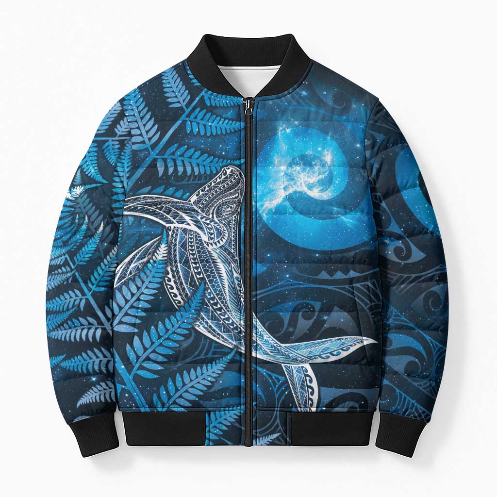New Zealand Matariki Bomber Puffer Jacket Maori Koru With Humpback Whale Blue LT05 Unisex Blue - Polynesian Pride
