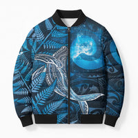 New Zealand Matariki Bomber Puffer Jacket Maori Koru With Humpback Whale Blue LT05 Unisex Blue - Polynesian Pride