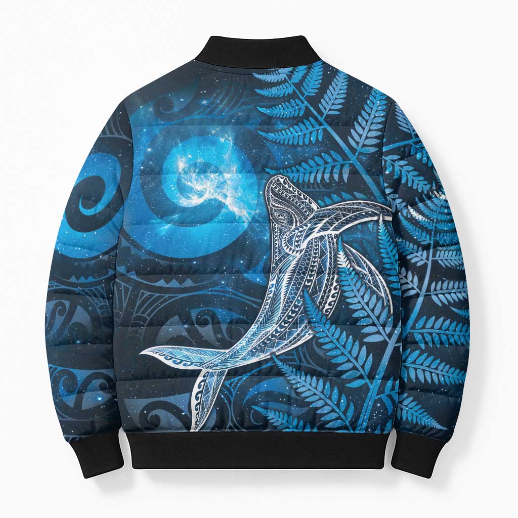 New Zealand Matariki Bomber Puffer Jacket Maori Koru With Humpback Whale Blue LT05 - Polynesian Pride