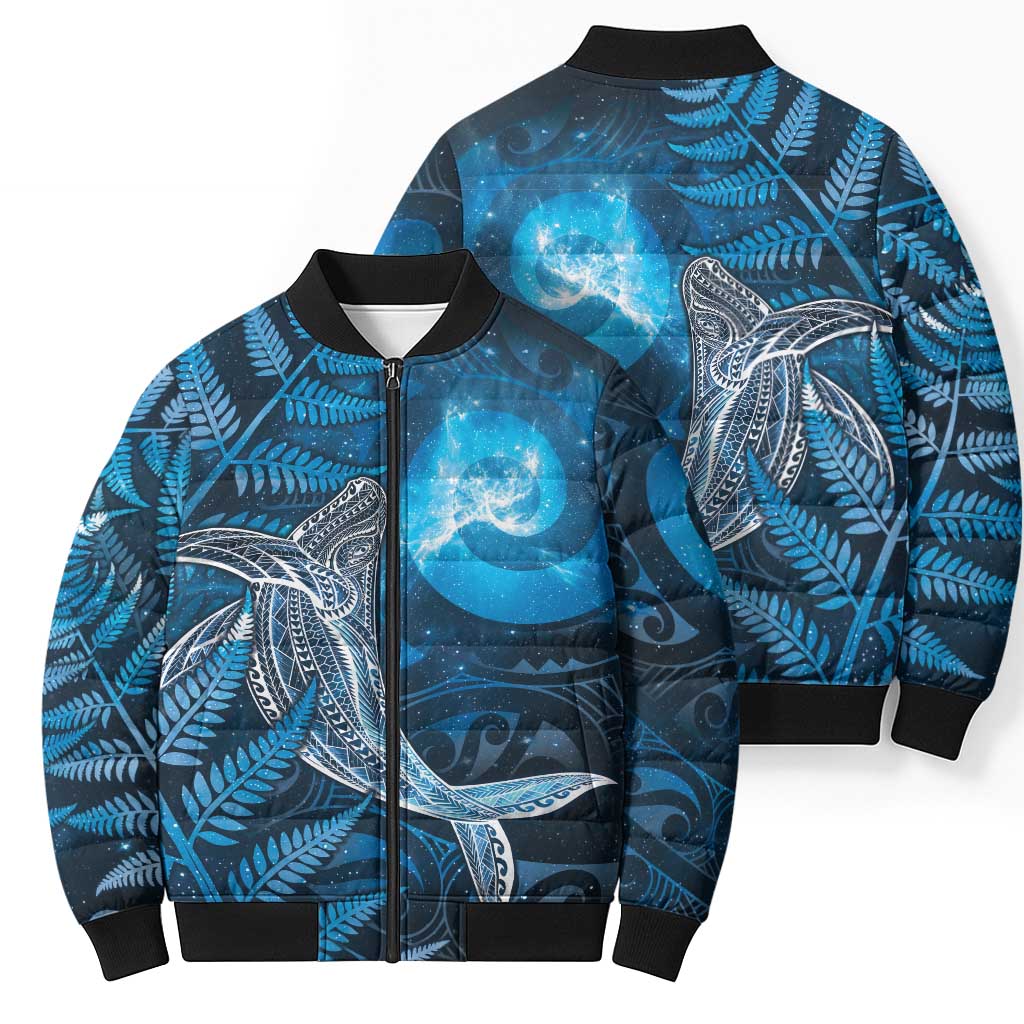 New Zealand Matariki Bomber Puffer Jacket Maori Koru With Humpback Whale Blue LT05 - Polynesian Pride