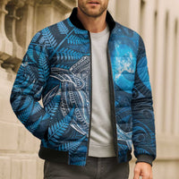 New Zealand Matariki Bomber Puffer Jacket Maori Koru With Humpback Whale Blue LT05 - Polynesian Pride