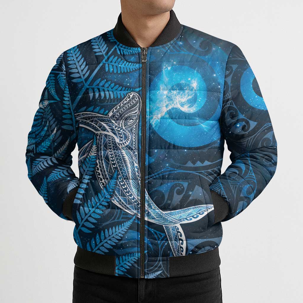 New Zealand Matariki Bomber Puffer Jacket Maori Koru With Humpback Whale Blue LT05 - Polynesian Pride