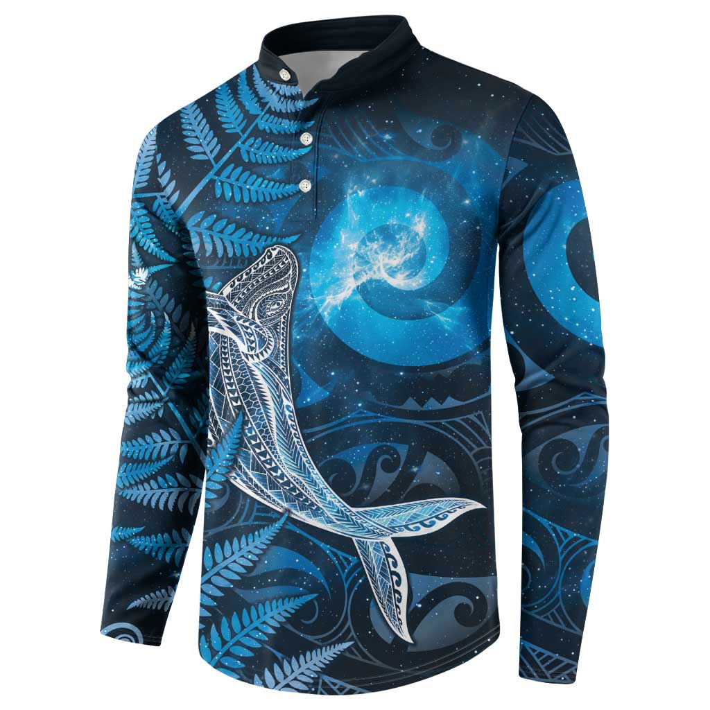 New Zealand Matariki Button Sweatshirt Maori Koru With Humpback Whale Blue LT05 - Polynesian Pride