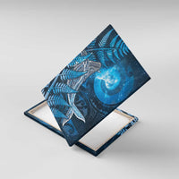 New Zealand Matariki Canvas Wall Art Maori Koru With Humpback Whale Blue LT05 With Frame Blue - Polynesian Pride