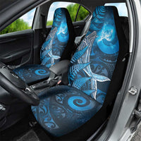 New Zealand Matariki Car Seat Cover Maori Koru With Humpback Whale Blue