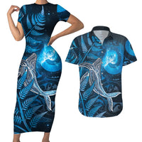 New Zealand Matariki Couples Matching Short Sleeve Bodycon Dress and Hawaiian Shirt Maori Koru With Humpback Whale Blue