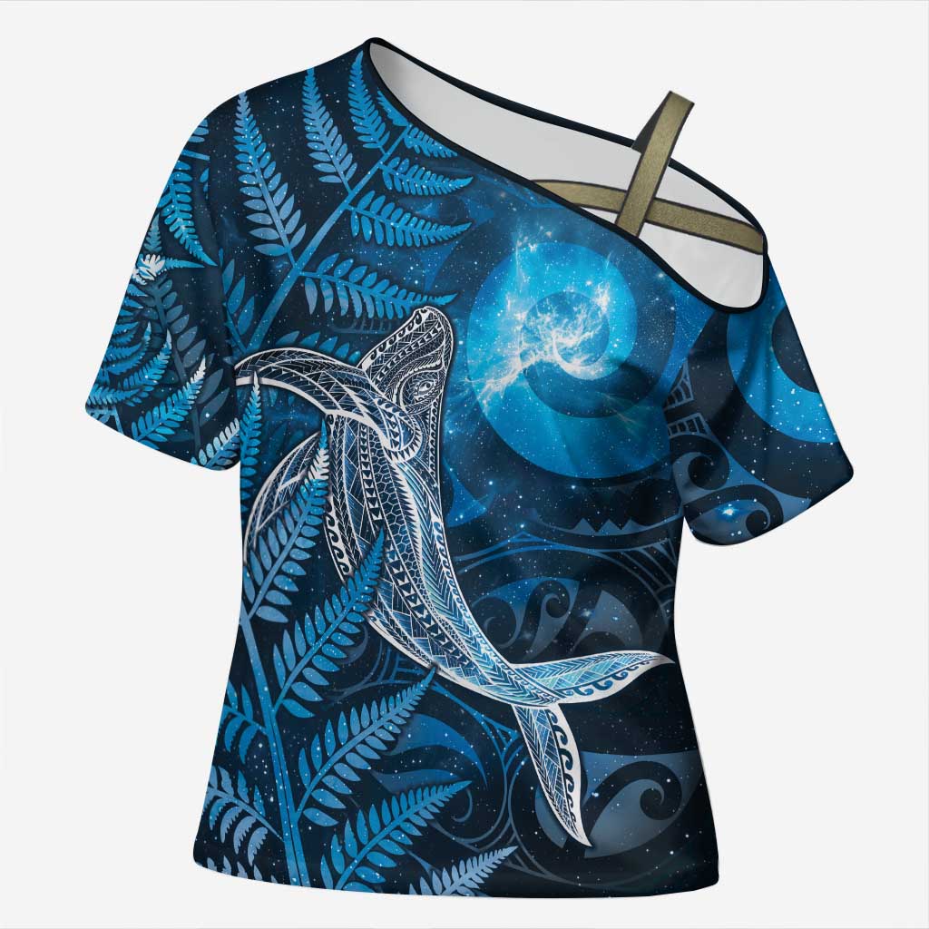 New Zealand Matariki Cross Shoulder Shirt Maori Koru With Humpback Whale Blue LT05 Female Blue - Polynesian Pride
