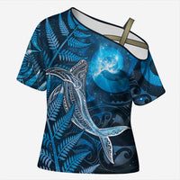 New Zealand Matariki Cross Shoulder Shirt Maori Koru With Humpback Whale Blue LT05 Female Blue - Polynesian Pride