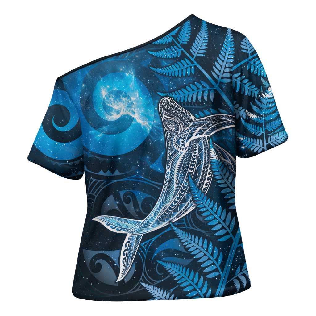 New Zealand Matariki Cross Shoulder Shirt Maori Koru With Humpback Whale Blue LT05 - Polynesian Pride