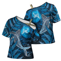 New Zealand Matariki Cross Shoulder Shirt Maori Koru With Humpback Whale Blue LT05 - Polynesian Pride