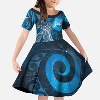 New Zealand Matariki Family Matching Mermaid Dress and Hawaiian Shirt Maori Koru With Humpback Whale Blue