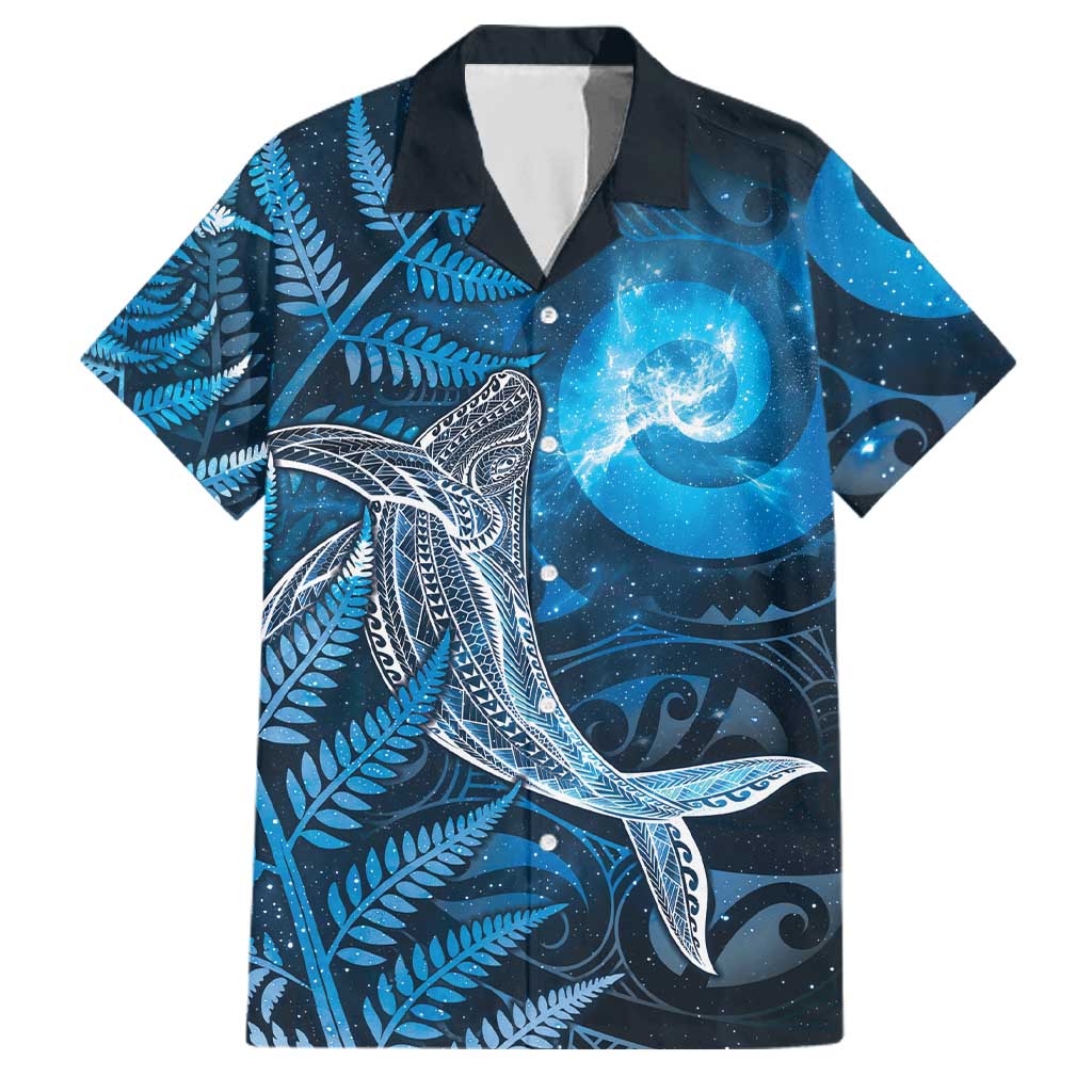 New Zealand Matariki Family Matching Off The Shoulder Long Sleeve Dress and Hawaiian Shirt Maori Koru With Humpback Whale Blue