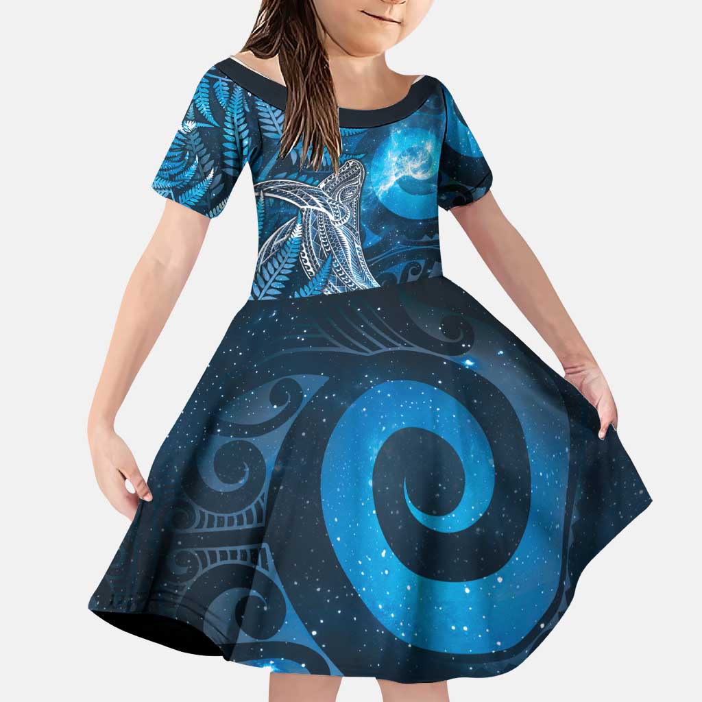 New Zealand Matariki Family Matching Off Shoulder Maxi Dress and Hawaiian Shirt Maori Koru With Humpback Whale Blue
