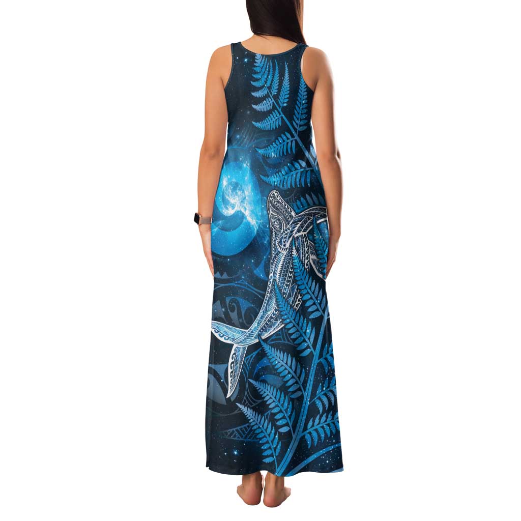 New Zealand Matariki Family Matching Tank Maxi Dress and Hawaiian Shirt Maori Koru With Humpback Whale Blue