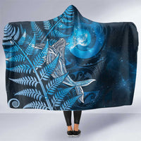 New Zealand Matariki Hooded Blanket Maori Koru With Humpback Whale Blue LT05 One Size Blue - Polynesian Pride