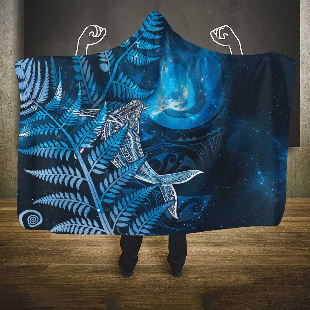 New Zealand Matariki Hooded Blanket Maori Koru With Humpback Whale Blue LT05 - Polynesian Pride