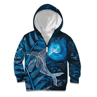 New Zealand Matariki Kid Hoodie Maori Koru With Humpback Whale Blue LT05 Zip Hoodie Blue - Polynesian Pride