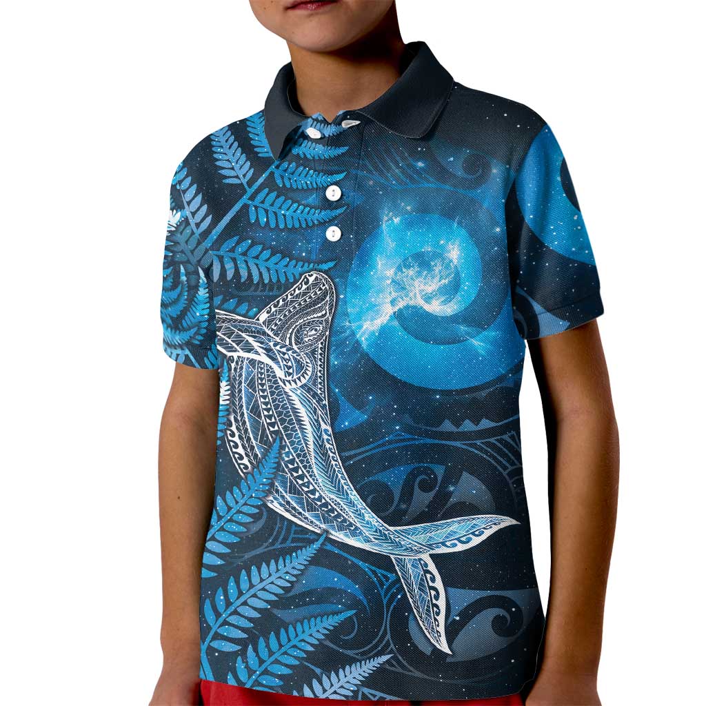 New Zealand Matariki Kid Polo Shirt Maori Koru With Humpback Whale Blue LT05 Kid Blue - Polynesian Pride