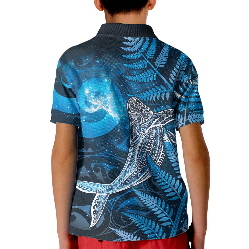 New Zealand Matariki Kid Polo Shirt Maori Koru With Humpback Whale Blue LT05 - Polynesian Pride