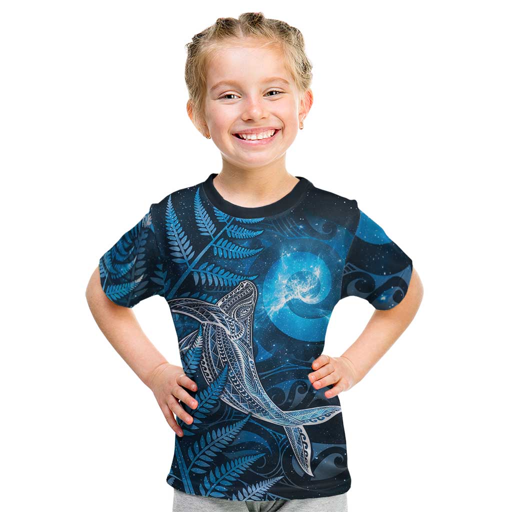 New Zealand Matariki Kid T Shirt Maori Koru With Humpback Whale Blue LT05 Blue - Polynesian Pride