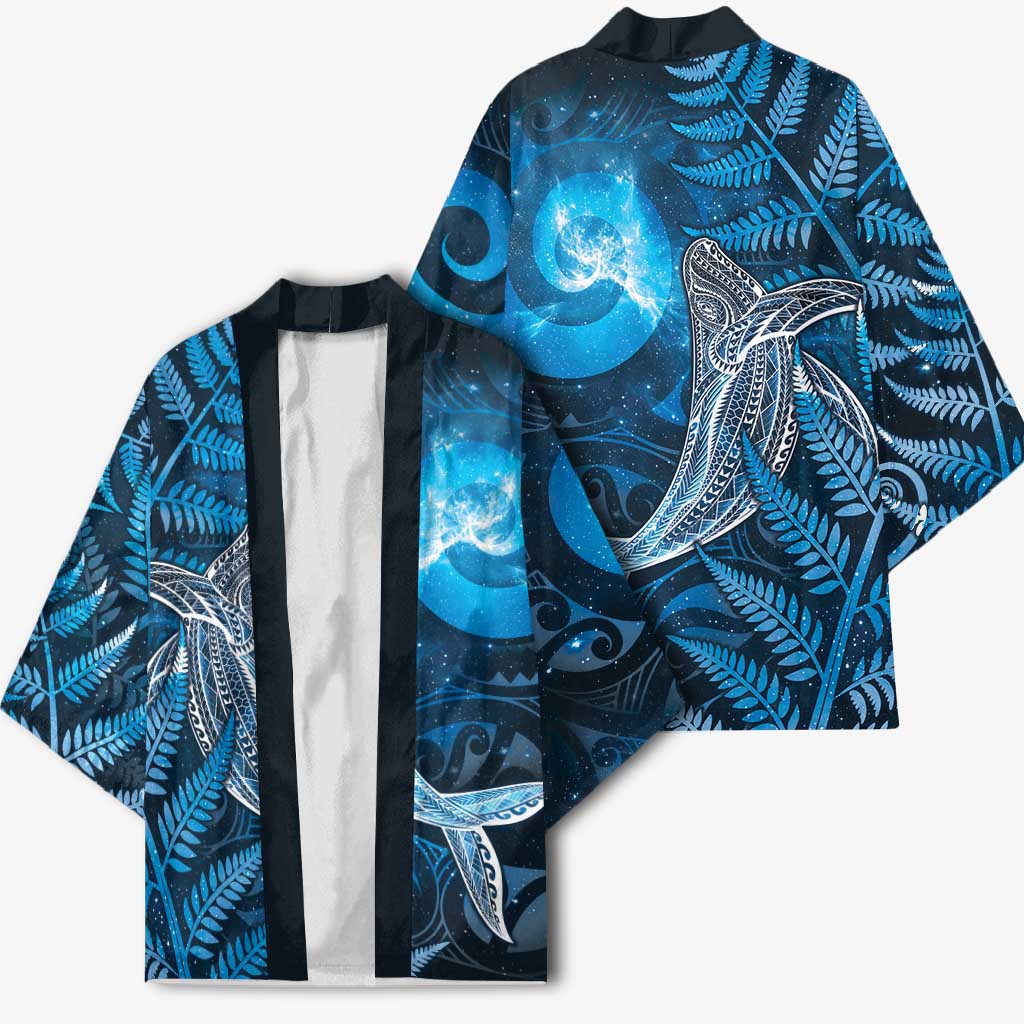 New Zealand Matariki Kimono Maori Koru With Humpback Whale Blue LT05 - Polynesian Pride