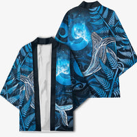 New Zealand Matariki Kimono Maori Koru With Humpback Whale Blue LT05 - Polynesian Pride