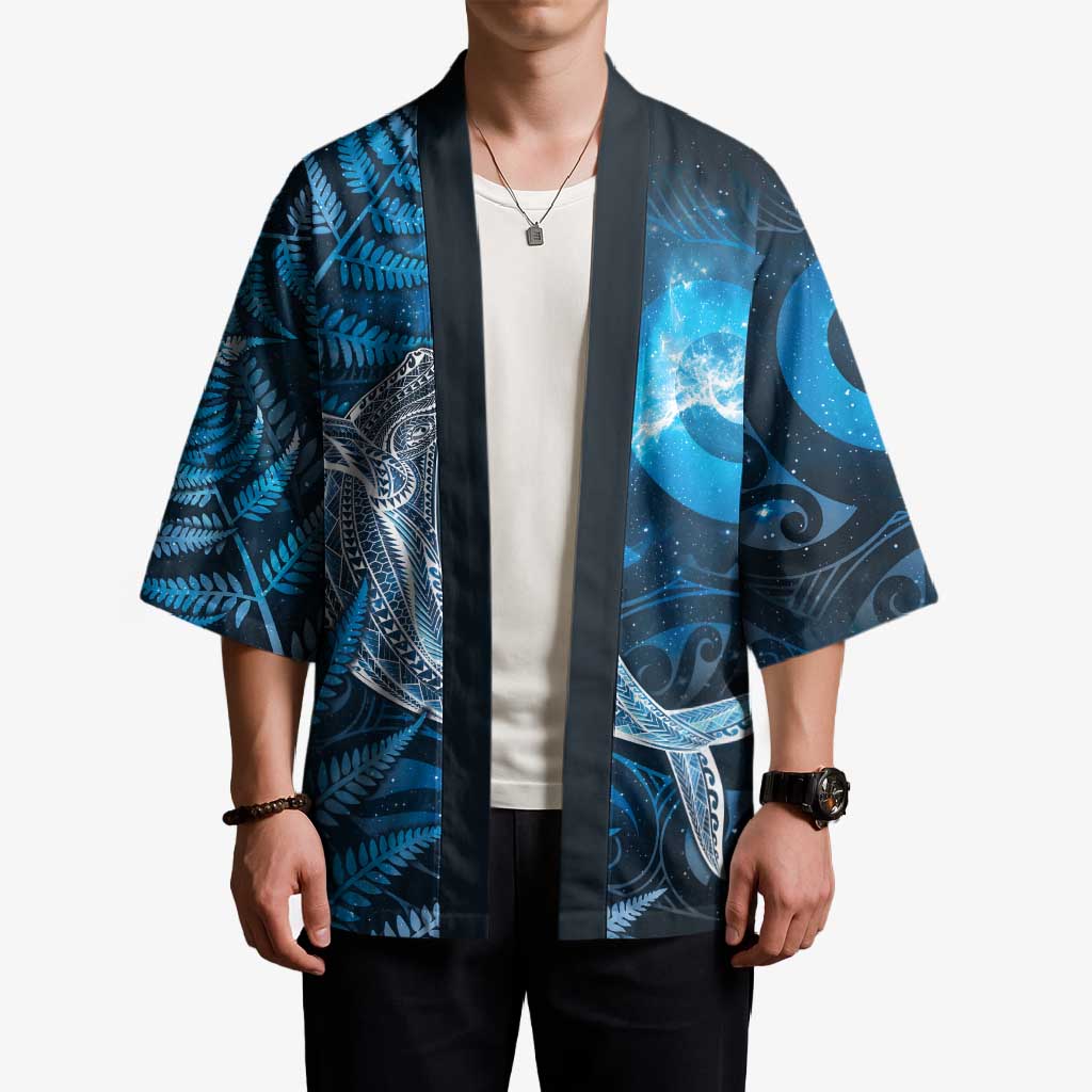 New Zealand Matariki Kimono Maori Koru With Humpback Whale Blue LT05 - Polynesian Pride