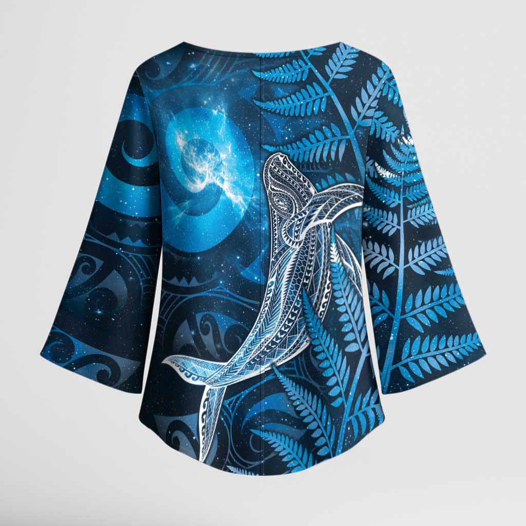 New Zealand Matariki Kimono Sleeve Blouse Maori Koru With Humpback Whale Blue LT05 - Polynesian Pride
