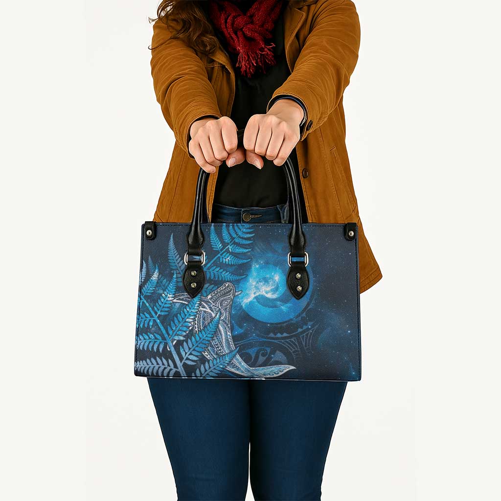 New Zealand Matariki Leather Bag Maori Koru With Humpback Whale Blue LT05 - Polynesian Pride