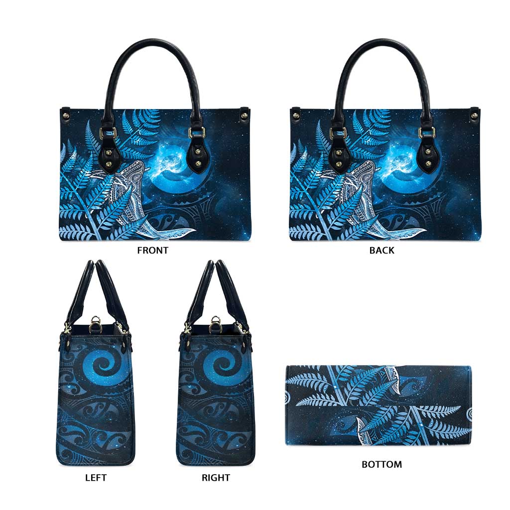New Zealand Matariki Leather Bag Maori Koru With Humpback Whale Blue LT05 - Polynesian Pride