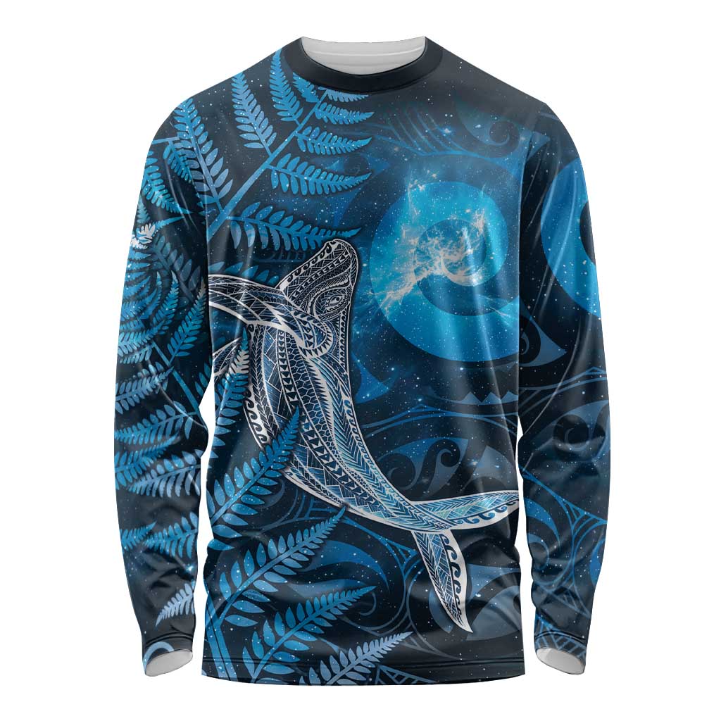 New Zealand Matariki Long Sleeve Shirt Maori Koru With Humpback Whale Blue LT05 Unisex Blue - Polynesian Pride