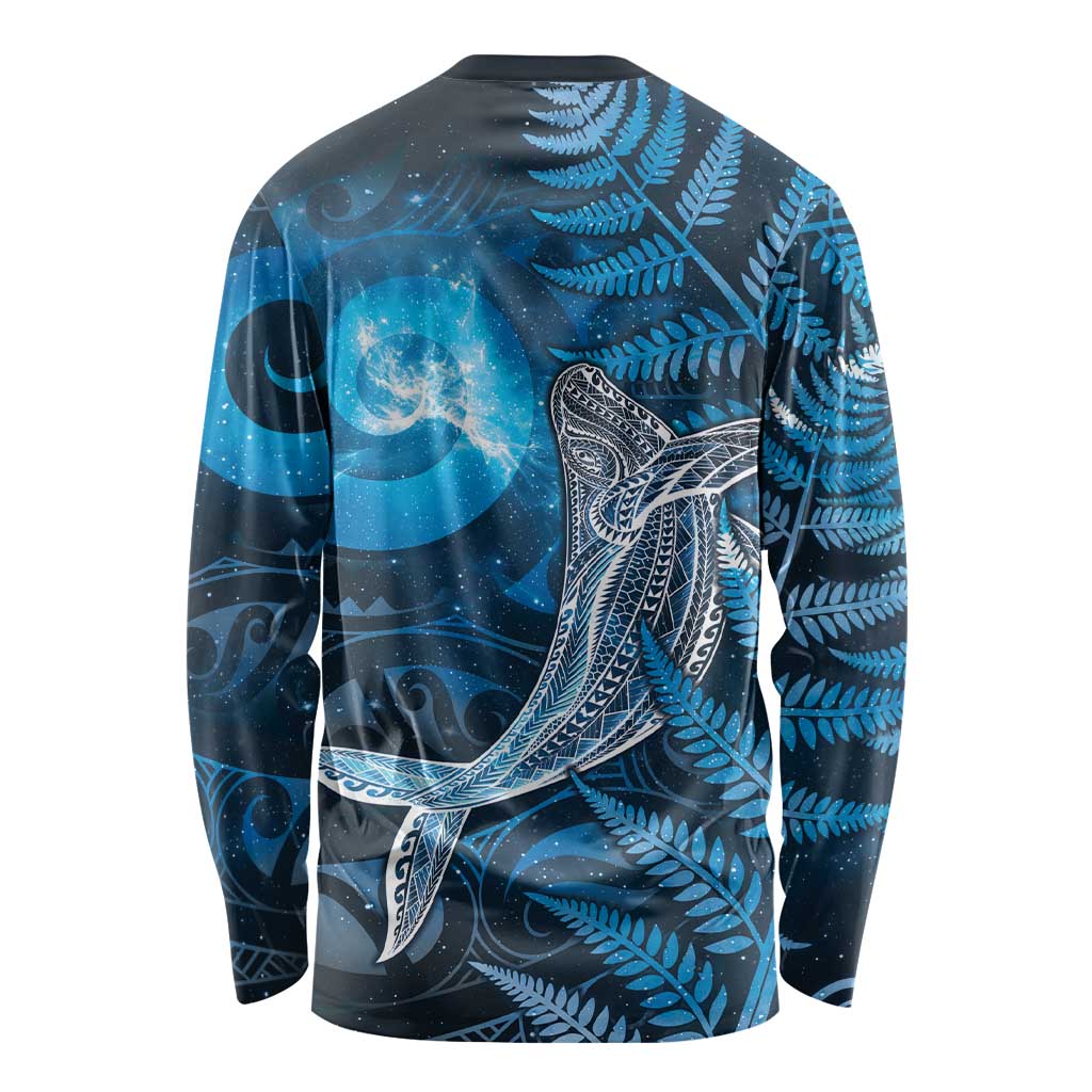 New Zealand Matariki Long Sleeve Shirt Maori Koru With Humpback Whale Blue LT05 - Polynesian Pride