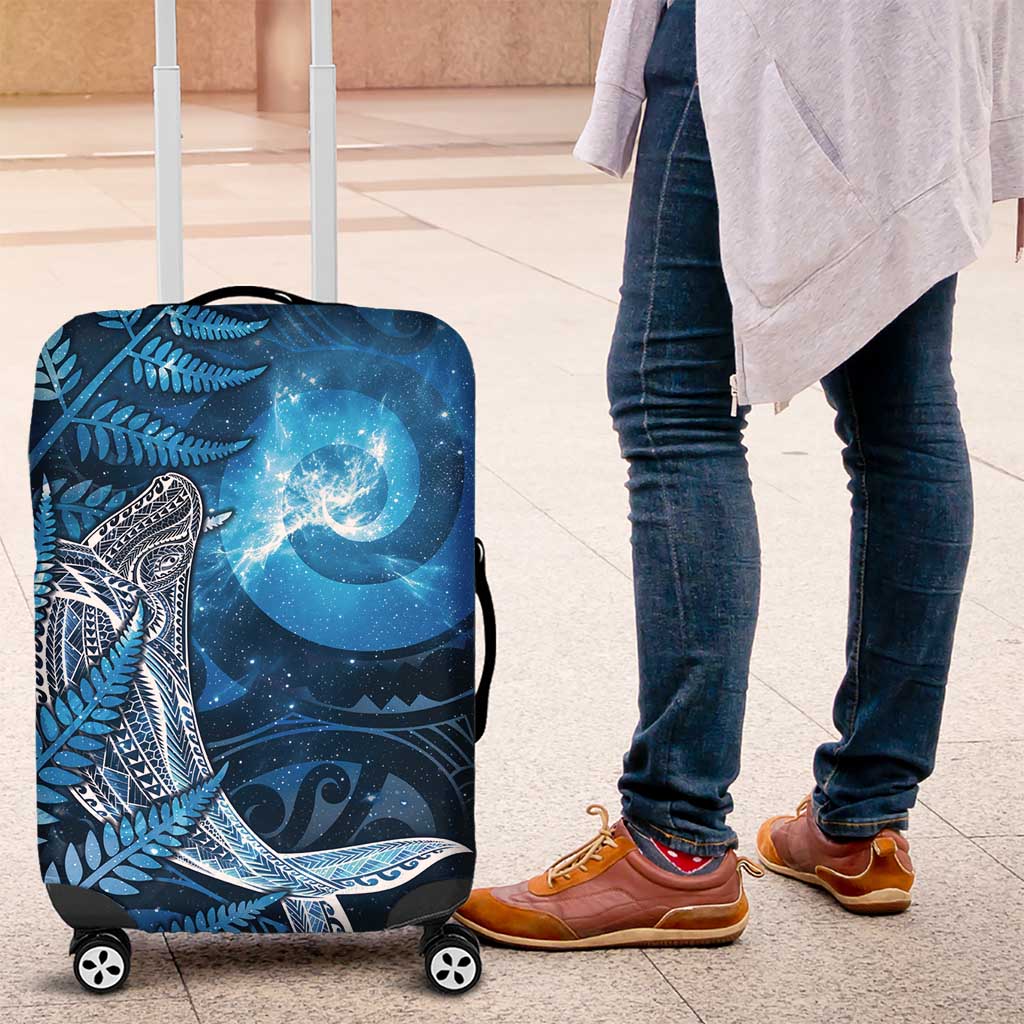 New Zealand Matariki Luggage Cover Maori Koru With Humpback Whale Blue LT05 Blue - Polynesian Pride
